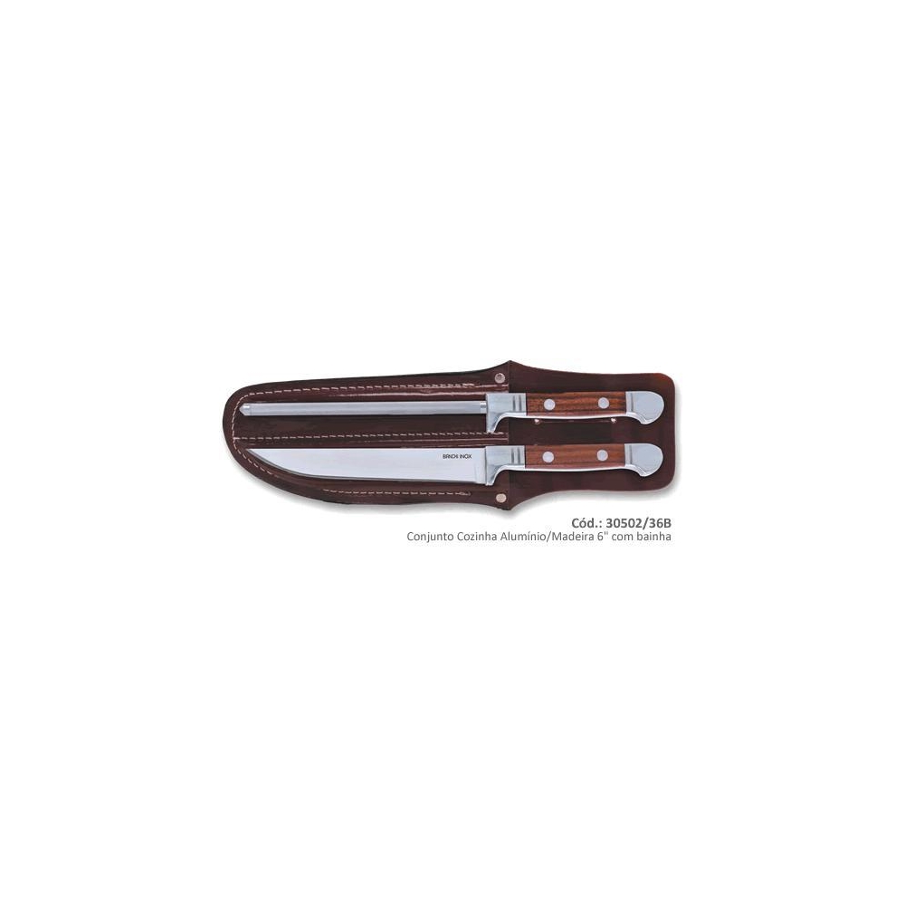 FACA BIANCHI COZINHA ALUMINIO/MADEIRA 6´´ COM  AFIADOR E BAINHA