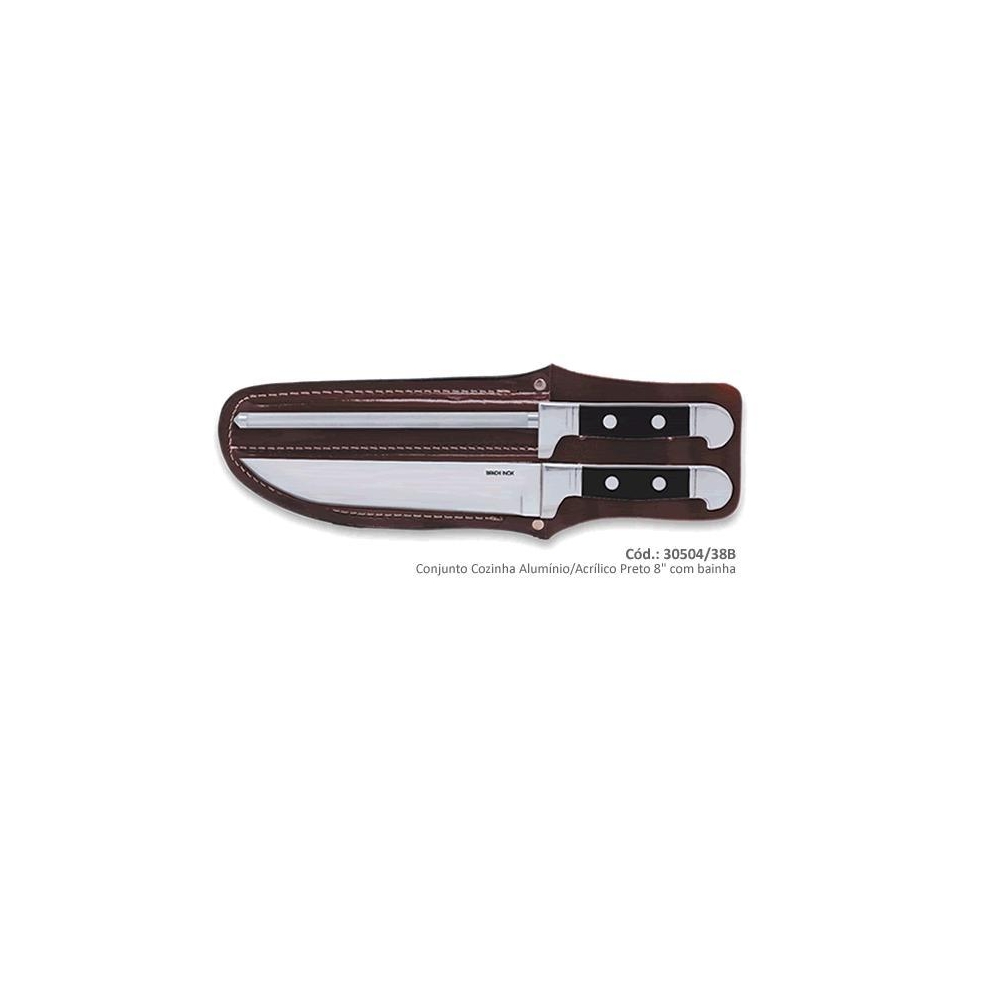 FACA BIANCHI COZINHA ALUMINIO/ACRILICO PRETO 8´´ COM AFIADOR E BAINHA